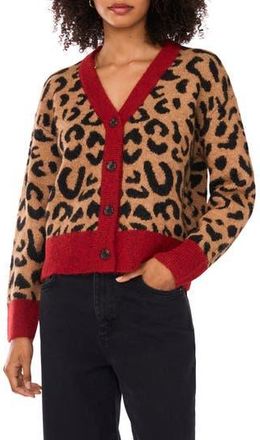 1.State Colorblock Trim Leopard Spot Cardigan in Haute Red at Nordstrom Rack, Size X-Small