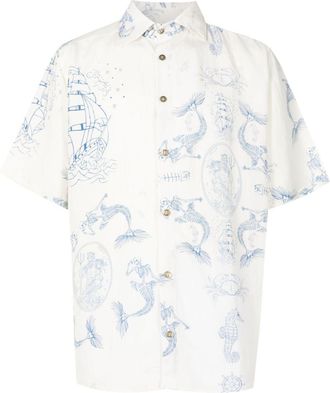 Amir Slama logo-engraved graphic-print shirt - men - Viscose/Linen/Flax/Silk - GG - White