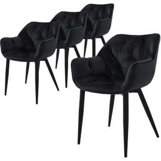 ML Design Set 4 Sedie per Sala da Pranzo in Velluto Nero Poltroncine da Salotto Imbottite con Braccioli Gambe in Metallo Poltrone per Soggiorno con Schienale