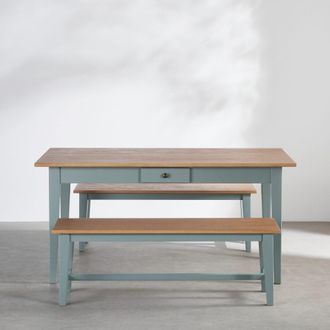 Maisons du monde Conjunto de mesa de comedor y 2 bancos beige y verde gris&aacute;ceo