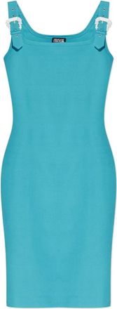 Versace Jeans Couture Midi Dresses, female, Blue, Size: 2XS Dress With Decorative Buckles On The Straps