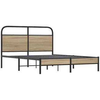 vidaXL Bed Frame Without Mattress 135x190 cm Smoked Oak Engineered Wood Vidaxl