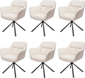 Hhg Nunca Usado] Juego De 6 Sillas De Comedor Hhg 659, Silla De Cocina Silla, Posici&oacute;n Autom&aacute;tica Giratoria, Tela Mvg, Polipiel, Crema