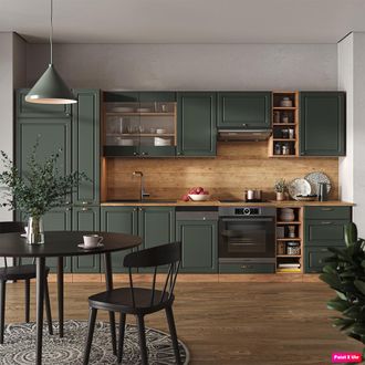 Vicco Mueble De Cocina Fame-line, Green-gold Country/gold Power Roble, 355 Cm, Et M&aacute;rmol