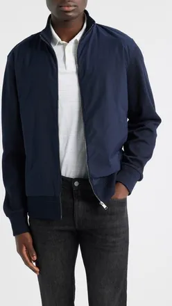 BOSS Shepherd Mixed Media Full Zip Sweatshirt in Dark Blue at Nordstrom, Size Xx-Large