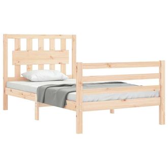 Berkfield Home Beautiful Bed Frame with Headboard Small Single Solid Wood in Light Tan