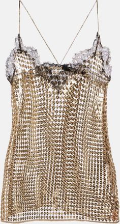 Roberto Cavalli Sequined lace-trimmed top