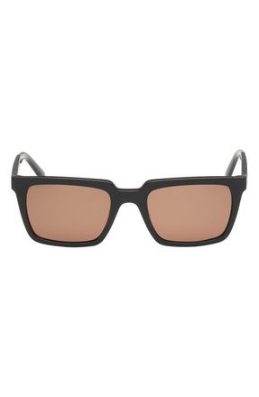 Abercrombie & Fitch 52mm Rectangular Sunglasses in Shiny Black /Brown Lens at Nordstrom