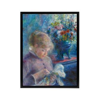 Artery8 Renoir Young Woman Sewing Framed Canvas Wall Art Print in Blue | Size: W24 x H32