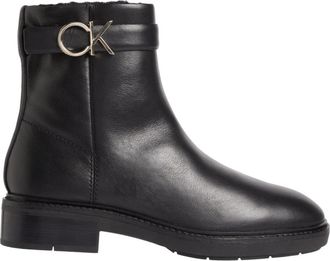 Calvin Klein Zwarte leren enkellaarsjes - Dames - Enkellaarsjes - Zwart - 36 EU - Leer - Schoenen