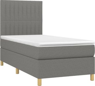 vidaXL Cama Box Spring Colch&oacute;n Y Luces Led Tela Gris Oscuro 90x200 Cm Vidaxl