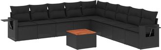 vidaXL Set De Sof&aacute;s De Jard&iacute;n 10 Pzas Cojines Rat&aacute;n Sint&eacute;tico Negro Vidaxl