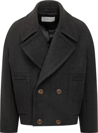 Lanvin Korte Pea Coat van Wol - Heren - Mantel - Grijs - M - Wol - Jassen