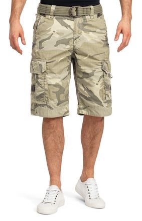 Jetlag Jet Lag Mens Cargo Shorts Take Off 7 Bermuda Shorts with Belt, desert camo, 32W