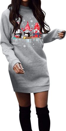Generic Christmas Jumpers for Women Sweatshirt Dress Long Oversized Crew Neck Sweatshirts Long Sleeves Merry Christmas Print Graphic Jumpers Funny Cute Xmas P