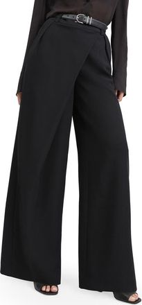 Favorite Daughter The Power Play Wrap Front Wide Leg Pants in Black at Nordstrom, Size 12