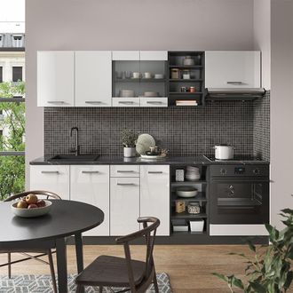 Vicco Mueble De Cocina R-line, Blanco Brillo/antracita, 240 Cm Sin Encimera, Vicco