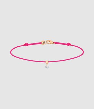 LA BRUNE & LA BLONDE Bracelet BB Diamant Brillant Cordon Rose Fluo Or Rose