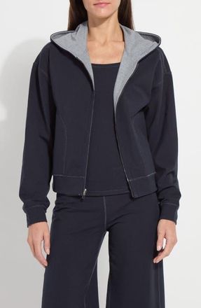 Lyss&eacute; Jovie Reversible Zip Hoodie in True Navy/Grey Melange at Nordstrom, Size X-Small