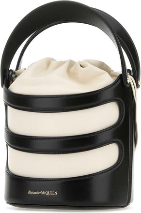 Alexander McQueen Womens Two-Tone Leather The Rise Bucket Bag Blacksoftivory