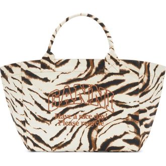 Ganni XXL Zebra Print Shopper Bag in Egret at Nordstrom