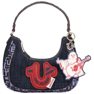 True Religion Graphic Trim Denim Hobo Bag with Buddha Charm