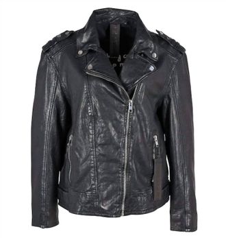 Mauritius Womens Kim Boyfriend Fit Leather Jacket In Black