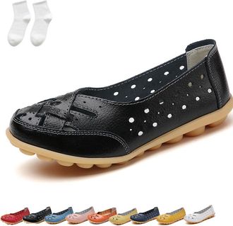 Generic Orthopedic Loafers for Women, Womens Loafers & Moccasins,Hollow Out Comfortable Leather Round Toe Flats (Black, Adult, Women, 6, Numeric, UK Footwear 