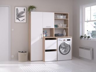 VENTE-UNIQUE.COM Mueble para lavadora melamina color natural claro, blanco