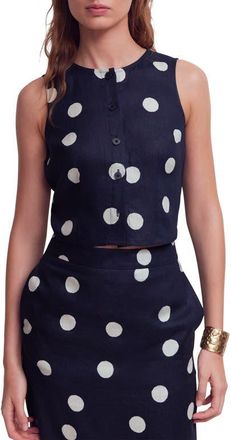Boden Andrea Linen Sleeveless Button-Up Shirt in Navy Spot at Nordstrom, Size 12