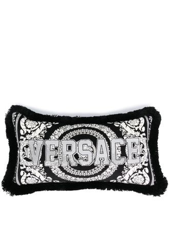 Versace logo-patch cushion - unisex - Cotton/Cotton/Polyester/Polyester/Viscose/Other fibres - One Size - Black