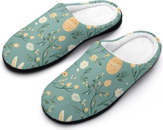 Generic Floral Bunny Easter Eggs Mens Slippers House Slipper Anti-skid Sole Indoor Shoes Outdoor Comfort Cotton