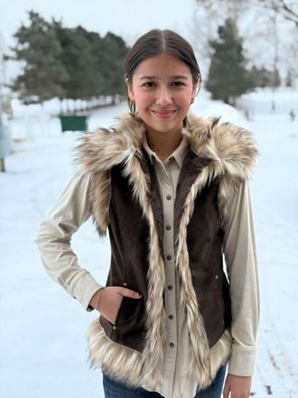 Tasha Polizzi Luxe Faux Fur Collared Vest In Chocolate