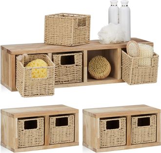Relaxdays Juego De 3 Estanter&iacute;as De Pared De Nogal, Sistema De Estanter&iacute;as, 1 Grande Y 2 Peque&ntilde;as, Para Ba&ntilde;o, Cocina Y Sal&oacute;n