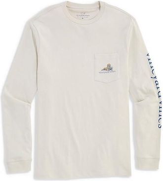 Vineyard Vines Camo Cooler Dog Long Sleeve T-Shirts Mens T Shirt Stone : 2XL, Cotton