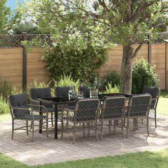 vidaXL Conjunto De Comedor De Jard&iacute;n 9 Pcs Gris Rat&aacute;n Sint&eacute;tico Vidaxl