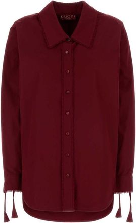 Gucci Burgundy Cotton Poplin Shirt With Tie