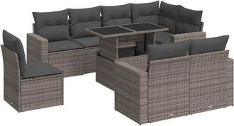 vidaXL Set De Sof&aacute;s De Jard&iacute;n Con Cojines 9 Pzas Rat&aacute;n Sint&eacute;tico Gris Vidaxl