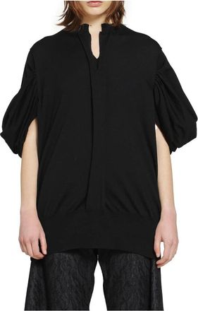 Junya Watanabe Trui met V-hals en Pofmouwen - Dames - Blouses - Zwart - M - Wol - Overhemden