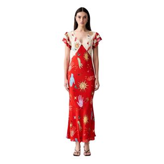 Never Fully Dressed Viscose Maxi Jurk - Dames - Maxi kleedjes - Rood - M - Kleedjes