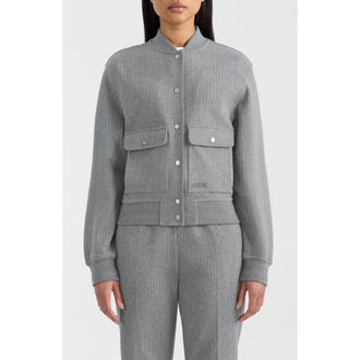 Mackage Juniper Chalk Stripe Cotton Blend Bomber Jacket in Light Grey Mix-Cream at Nordstrom, Size X-Large