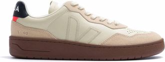 Veja Mens V-90 Leather Sneakers In Beige, Pierre Almond Black