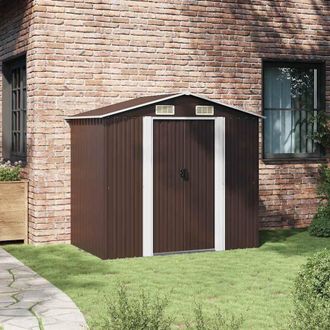 Berkfield Home Garden Storage Shed Brown 204x132x186 cm Steel | Size: 204 x 132 x 186 cm