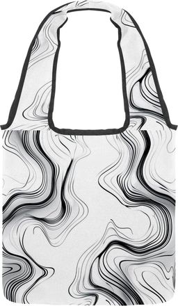 Generic Irregular Black Lines Reversible Canvas Shoulder Tote - Double-Sided Print, 12oz Cotton, 27cm Drop, Fold-Flat Bag for Travel, Shopping, Street Outings