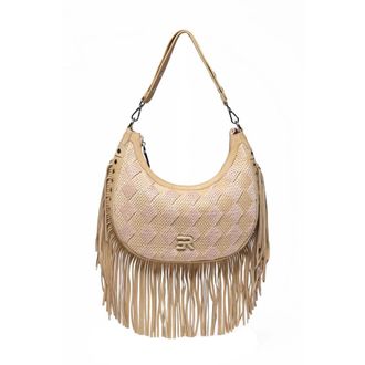 Ermanno Scervino Shoulder Bags, female, Beige, Size: ONE SIZE Hobo Terra Straw Fringes