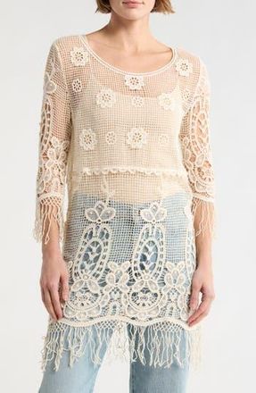 Forgotten Grace LONG SLV CRCHET BLOUSE in Natural at Nordstrom Rack, Size X-Large