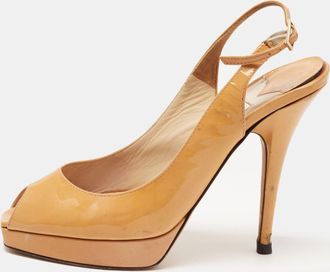 Jimmy Choo London Light Brown Patent Leather Nova Slingback Pumps
