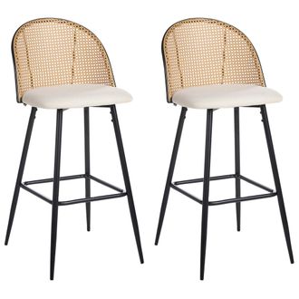 Beliani Beliani - Conjunto De 2 Sillas De Bar Retro Asiento De Tela Beige Estructura Met&aacute;lica Negra Respaldo De Trenza Vienesa Cornell