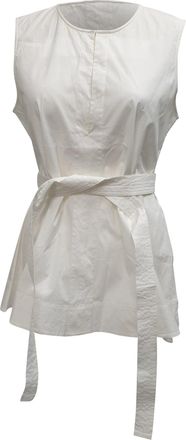Theory Belted Sleeveless Blouse in White Cotton