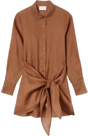 MC2 Saint Barth Ravi Lange Mouwen Jurk - Dames - Shirt Kleedjes - Bruin - M - Linnen - Kleedjes